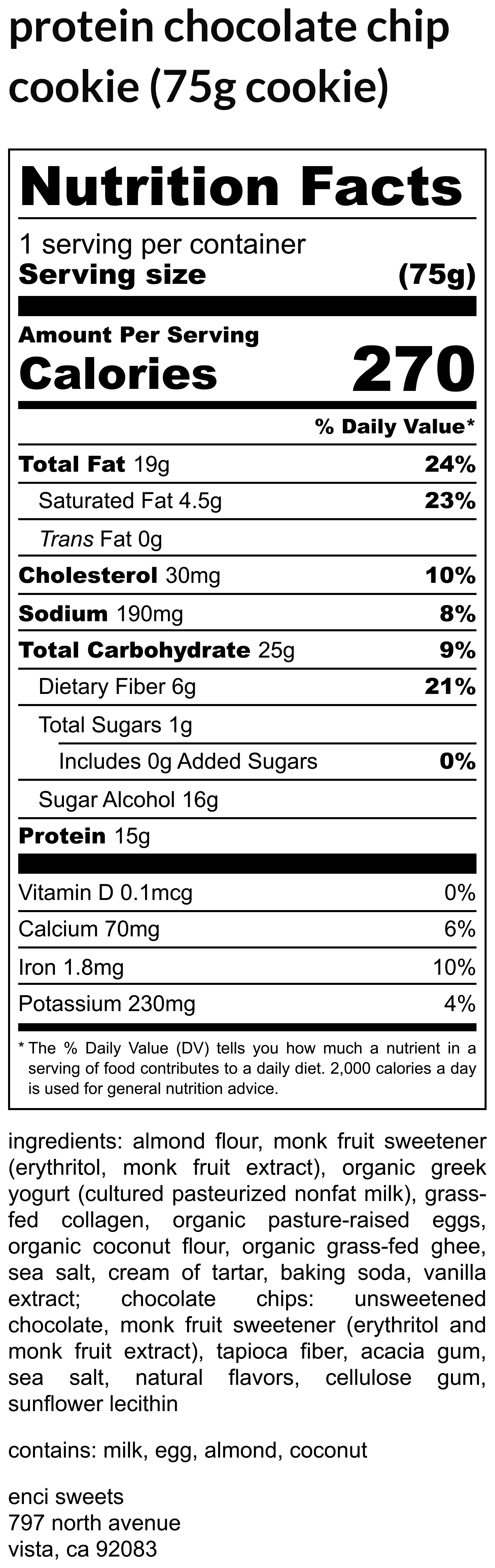 protein chocolate chip cookies - 6 pack, large cookies