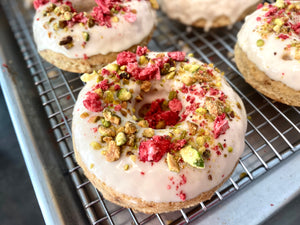 strawberry-pistachio blond donut