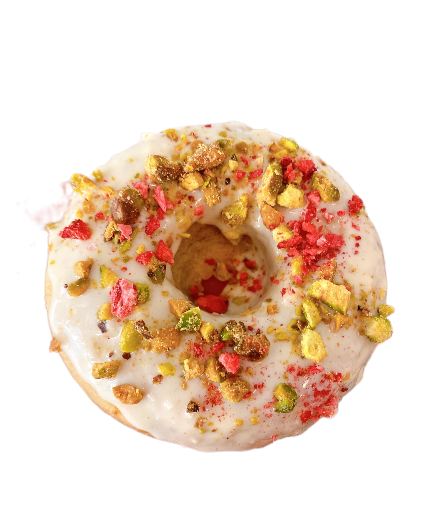 strawberry-pistachio blond donut